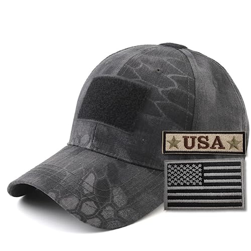 Amerikanische Flagge Papa Hut – Zwei Patch Abnehmbare USA Klettverschluss Baseball Cap Männer Frauen Baumwolle Einstellbare Passform Military Tactical Style, Scale Black Camo, 6 1/8-7 3/8 von The Celly Plug