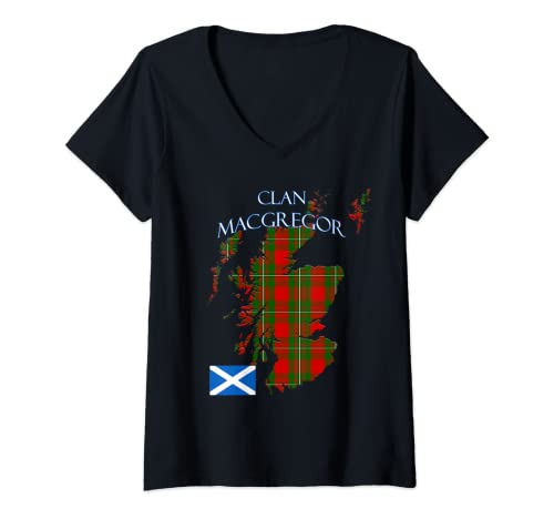 Damen MacGregor Schottischer Clan Tartan Schottland T-Shirt mit V-Ausschnitt von The Celtic MacGregor Plaid Tartans