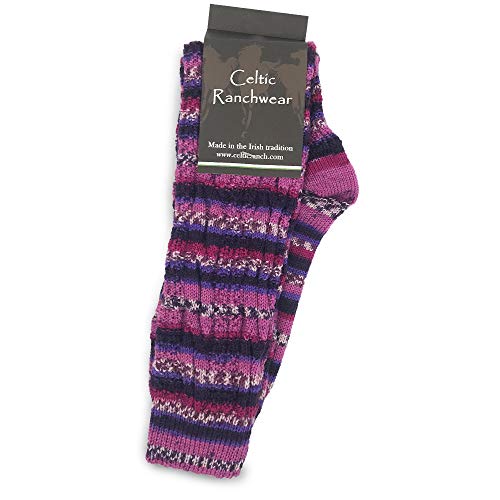 Fair Isle Irische Wollsocken für Damen, bunte Kniestrümpfe, hergestellt in Irland, Nein 12 Himbeer-Mix, Medium von The Celtic Ranch