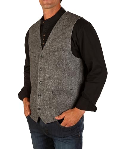 The Celtic Ranch Herren 50% Wolle Tweed Weste Full Back mit Stoffgürtel 4 Taschen Fischgrätenmuster Grau, GRAU, X-Large von The Celtic Ranch