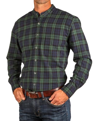 The Celtic Ranch Traditionelles kragenloses Großvaterhemd, langärmeliges Herrenhemd und Flanellhemd, Black Watch Flanell, XL von The Celtic Ranch