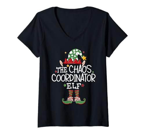 Damen I'm The Chaos Coordinator Elf Lustiger passender Weihnachtself T-Shirt mit V-Ausschnitt von The Chaos Coordinator Elf Christmas Matching Tee