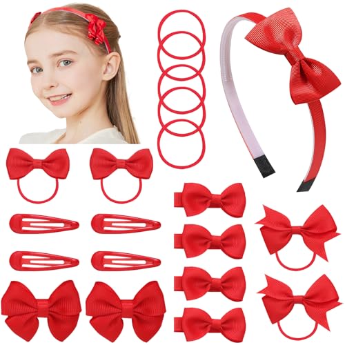 Haar-Zubehör-Set für Mädchen, elastisch, mit Schleife, Haarspangen, Pferdeschwanz-Halter, Rot von The Chic Way
