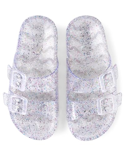 The Children's Place Girls Double Buckle Slip on Slide Sandale, Transparentes Glitzer-Gelee, 35 EU von The Children's Place