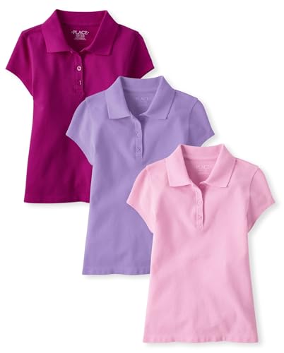 The Children's Place Kurzärmeliges Piqué-Poloshirt für Mädchen, Multipack, Aurora Pink/Sparkle Pink/Lila, 3er-Pack, M The Children's Place Kurzärmeliges Piqué-Poloshirt für Mädchen, Multipack, Aurora Pink/Sparkle Pink/Lila, 3er-Pack, M von The Children's Place