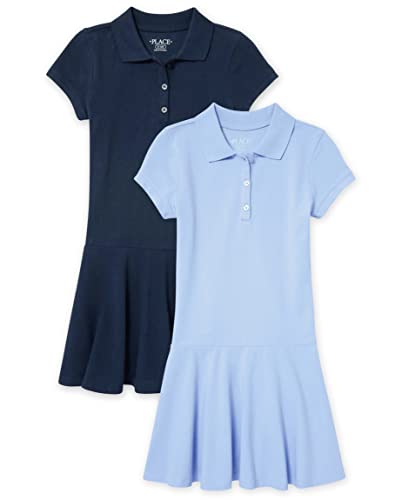 The Children's Place Mädchen Short Sleeve Pique Polo Dress Drop Waist Kleid, Hellblau/Tidal 2er-Pack, XL von The Children's Place