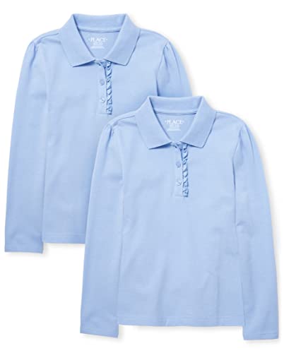 The Children's Place Mädchen Uniform Long Sleeve Ruffle Pique Polo 2-Pack Hemd, Daybreak, Klein von The Children's Place