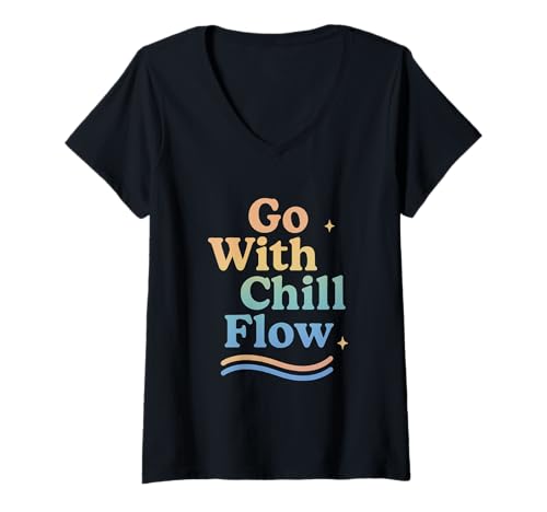 Damen Entscheide Dich für den Chill Flow Retro-Ästhetik Positive Vibes Groovy T-Shirt mit V-Ausschnitt von The Chill Vibe Studio