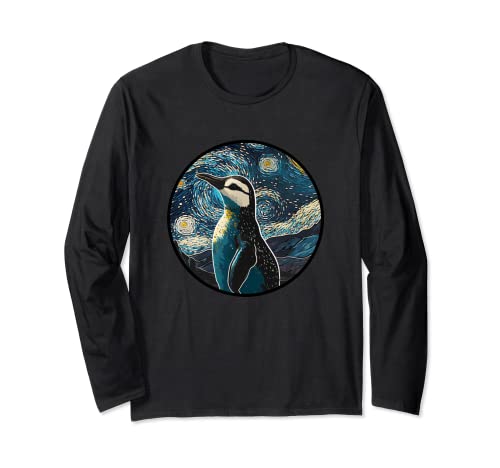 Kinnriemen Pinguin in Sternennacht Malerei Herren Damen Kinder Langarmshirt von The Chinstrap Penguin Happy