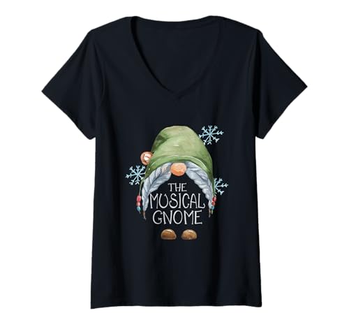 Damen Der passende Weihnachtspyjama aus der musikalischen Gnomenfamilie T-Shirt mit V-Ausschnitt Damen Der passende Weihnachtspyjama aus der musikalischen Gnomenfamilie T-Shirt mit V-Ausschnitt von The Christmas Gnome Family Holiday Gift Apparel Co