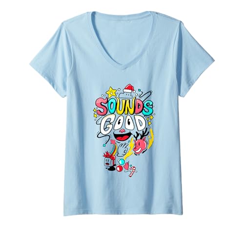 Damen Lustige Cartoon-Sounds Illustration Good Christmas Thema T-Shirt mit V-Ausschnitt Damen Lustige Cartoon-Sounds Illustration Good Christmas Thema T-Shirt mit V-Ausschnitt von The Christmas TeeSupply Co