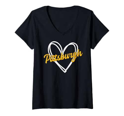Damen Pittsburgh Herz Mann Frau Mädchen Kind T-Shirt mit V-Ausschnitt von The City of Pittsburgh Celebrates 4th of July