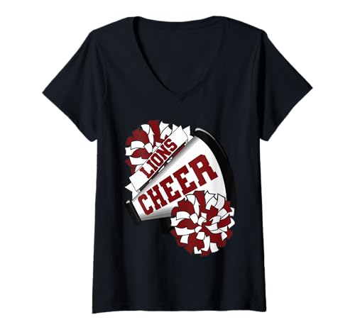 Damen Lions jubeln zurück in die Schule Cheerleading Spirit M T-Shirt mit V-Ausschnitt Damen Lions jubeln zurück in die Schule Cheerleading Spirit M T-Shirt mit V-Ausschnitt von The Cool Team Spirit Wear