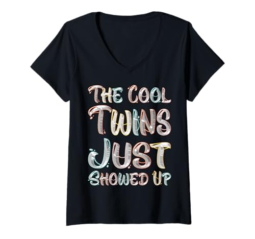 Damen Die coolen Zwillinge sind gerade aufgetaucht Lustiges Twin Twinning Matching T-Shirt mit V-Ausschnitt von The Cool Twins Just Showed up Funny Twins Tees