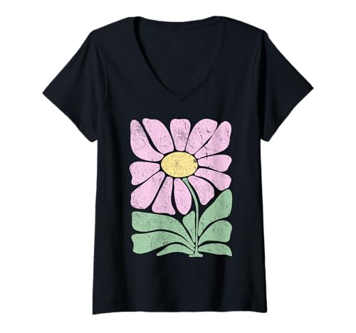 Damen Minimalistische Gänseblümchen-Grafik, Moderne, einfache Kunst T-Shirt mit V-Ausschnitt Damen Minimalistische Gänseblümchen-Grafik, Moderne, einfache Kunst T-Shirt mit V-Ausschnitt von The Cottagecore Garden
