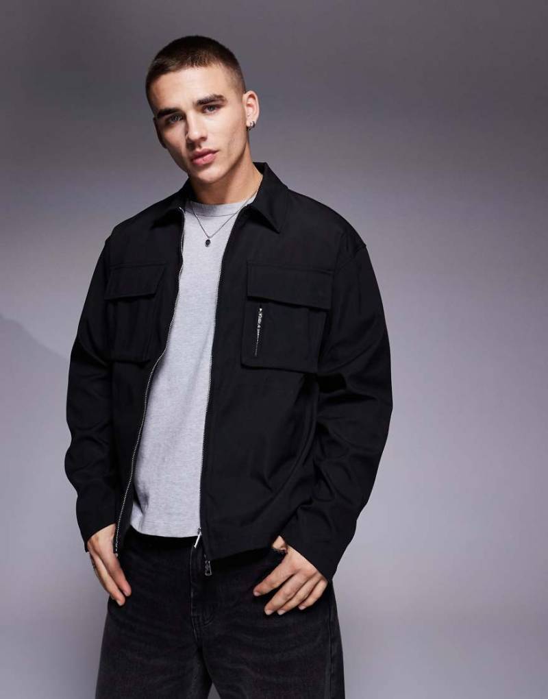 The Couture Club - Langärmliges Nylon-Hemd aus schwerem Nylon in Schwarz von The Couture Club