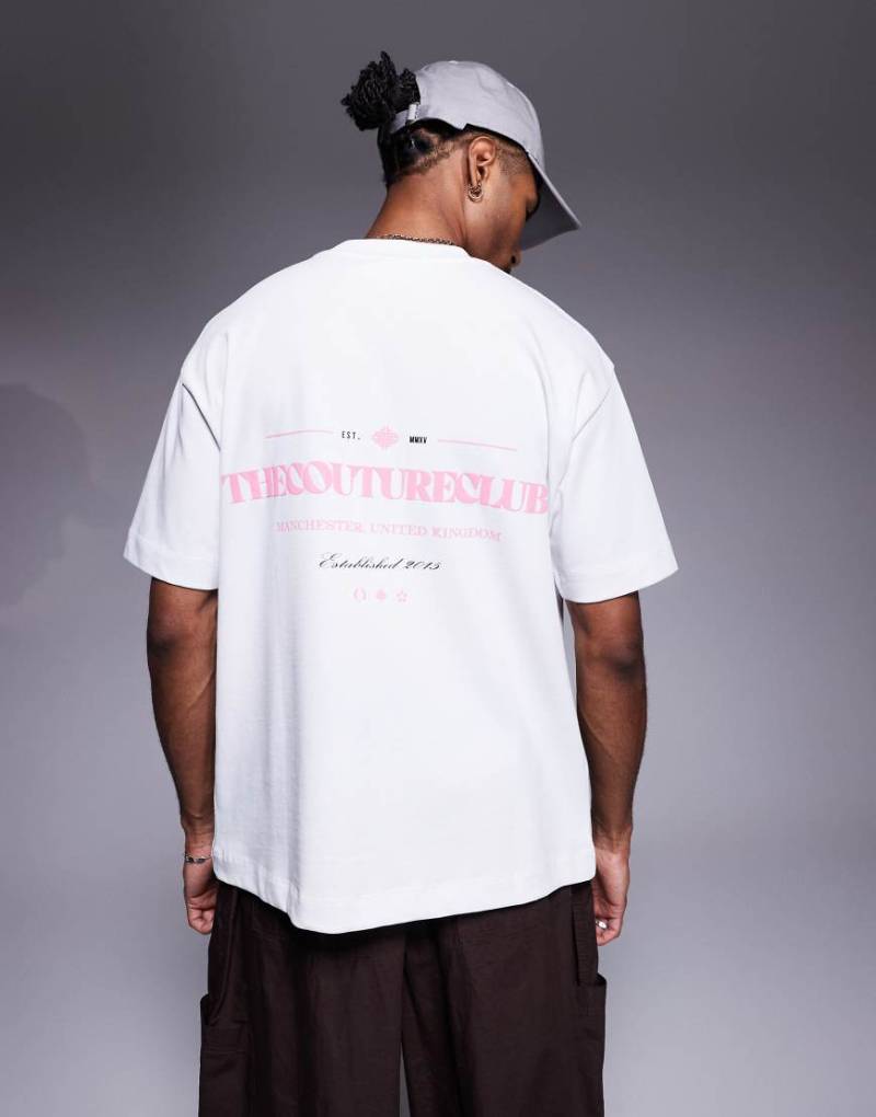 The Couture Club - Oversize-T-Shirt in Weiß mit rosa Logoprint auf Brust und Rücken von The Couture Club