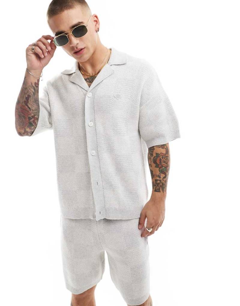 The Couture Club - Strick-Hemd in Grau mit Schachbrettmuster, Kombiteil von The Couture Club