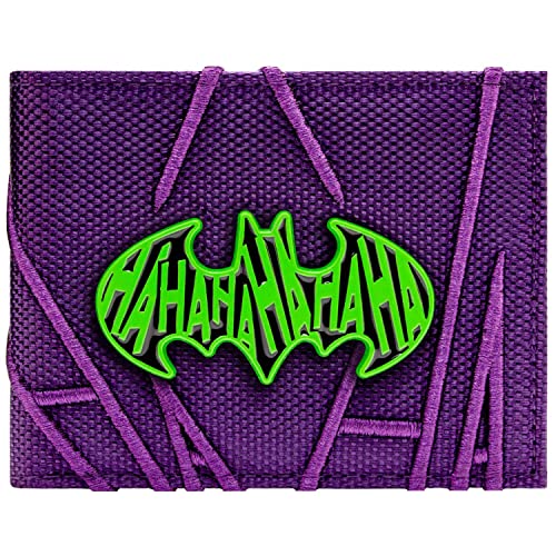 The Dark Knight Joker Gesticktes Hahaha Metallabzeichen Geldbörse/Geldbeutel Bi-Fold ID- & Kartenhalter, Lila von The Dark Knight