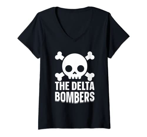 Damen Die Delta-Bomber T-Shirt mit V-Ausschnitt Damen Die Delta-Bomber T-Shirt mit V-Ausschnitt von The Delta Bombers Skull Team Mascot Gift Funny