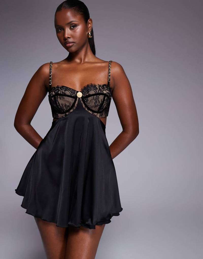 The Dolls House Circa - Frenchie - Bustier-Minikleid in Schwarz mit Spitze und Rückenausschnitt von The Dolls House Circa