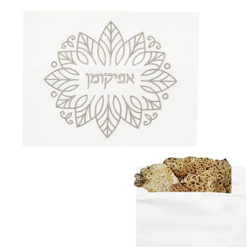 Bestickte Afikoman-Tasche für Passover, Silberblatt-Design (Afikoman-Tasche) von The Dreidel Company