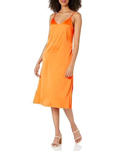 The Drop Ana Silky Midi-Slip-Kleid mit V-Ausschnitt Freizeitkleid, Feuerorange, Large von The Drop