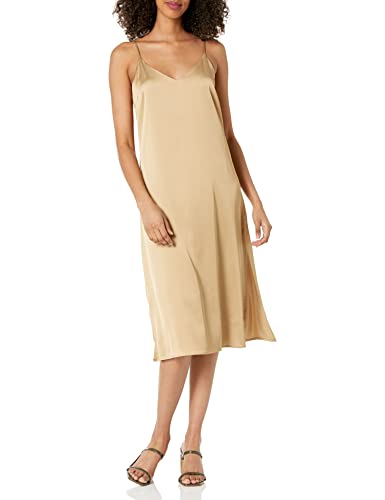The Drop Ana Silky Midi-Slip-Kleid mit V-Ausschnitt Freizeitkleid, Stone, Large von The Drop