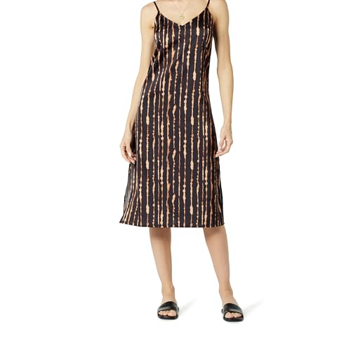 The Drop Ana Silky V-Neck Midi Slip Dress Kleider, Schwarz lackierte Streifen, M von The Drop