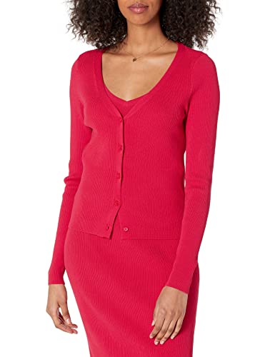 The Drop Damen Anya enganliegende Rippstrickjacke, Feuerrot, S von The Drop