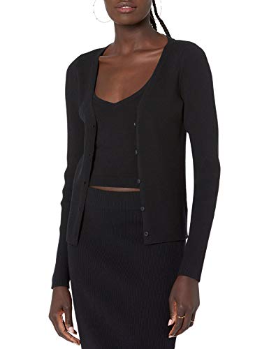 The Drop Damen Anya enganliegende Rippstrickjacke, Schwarz, L von The Drop