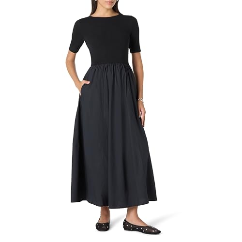 The Drop Barrett Short Sleeve Mixed Media Dress Kleider, Schwarz, S von The Drop