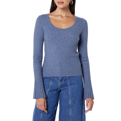 The Drop Beatrice Bell Sleeve Scoop Neck Sweater Pullover, Staubblau, XXL Große Größen von The Drop