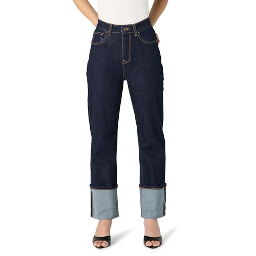 The Drop Belle Foldover Straight Leg Jeans, Dunkles Indigo, 64 von The Drop
