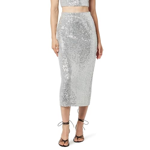 The Drop Midirock für Damen, Bianca Pailletten, Silber, XXS The Drop Midirock für Damen, Bianca Pailletten, Silber, XXS von The Drop
