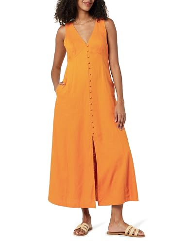 The Drop Blanca Linen Button Front V-Neck Maxi Dress Kleider, Goldene Eiche, L von The Drop