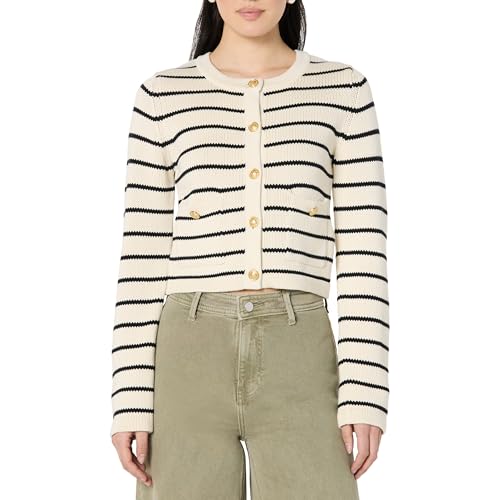 The Drop Bloom Gold Button Nautical Cardigan Strickjacken, Whisper White/Black, XL The Drop Bloom Gold Button Nautical Cardigan Strickjacken, Whisper White/Black, XL von The Drop