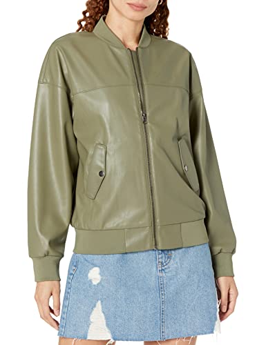 The Drop Bomberjacke für Damen, Iman Lockerer Schnitt Veganes Leder, Olivgrün, XL von The Drop