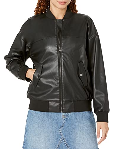 The Drop Bomberjacke für Damen, Iman Lockerer Schnitt Veganes Leder, Schwarz, 3XL Große Größen von The Drop