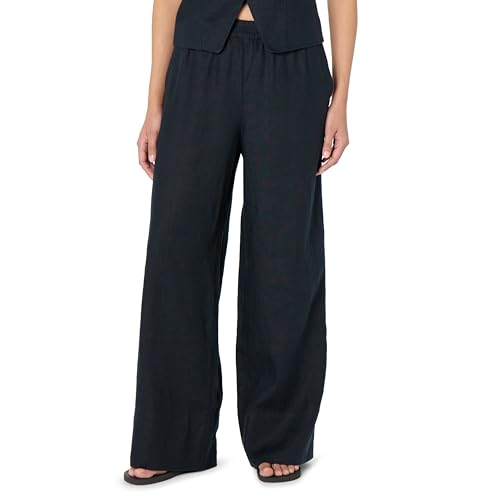 The Drop Bonni Pull On Linen Pant Hose, Schwarz, S von The Drop