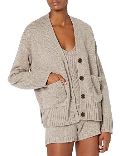 The Drop Damen Brigitte Cardigan mit großen Knöpfen und Taschen vorn, gerippt, Heather Mushroom, L von The Drop