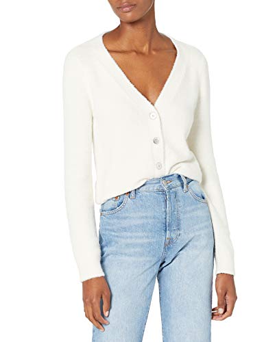 The Drop Damen Francine Cardigan mit V-Ausschnitt und Knopfleiste, kuscheliges Design, Whisper White, S von The Drop