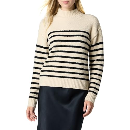 The Drop Carolina Drop Shoulder Mock Neck with Exposed Seams Pullover, Crème Brûlée/Schwarz, XS von The Drop