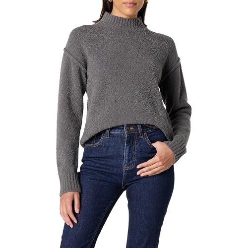 The Drop Carolina Drop Shoulder Mock Neck with Exposed Seams Pullover, Tornado Grey, M von The Drop