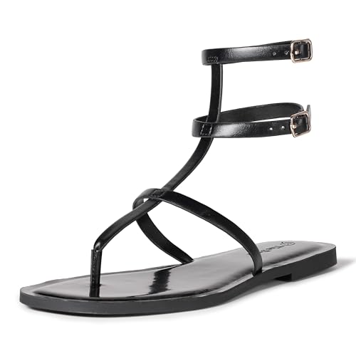 The Drop Casper Gladiator Thong Ankle Sandalen mit Knöchelriemen, Schwarz, 38 EU von The Drop