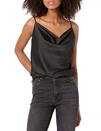 The Drop Damen Christy seidiges Cami-Top mit Wasserfallausschnitt, Stretch, Schwarz, XS von The Drop