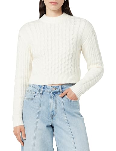 The Drop Cropped-Pullover für Damen, Corey Zopfstrick, Whisper White, L von The Drop