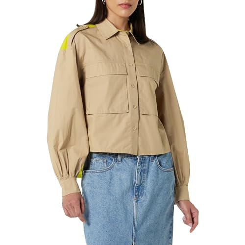 The Drop Cropped-Cargohemd für Damen, mit Farbblockmuster, Travertin/Sulphur Spring, XXL von The Drop