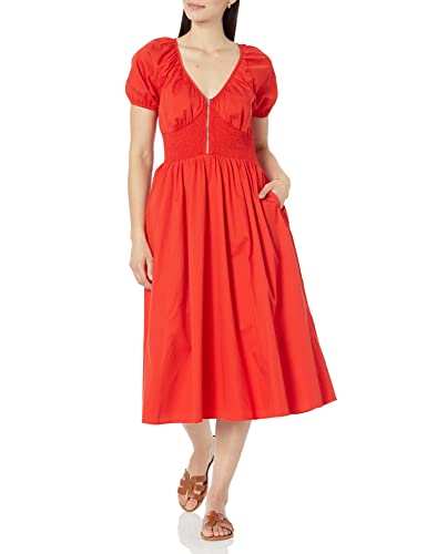 The Drop Daksha Gesmoktes Kleid für Damen, Reißverschluss, Baumwolle, Feuerrot, XL von The Drop