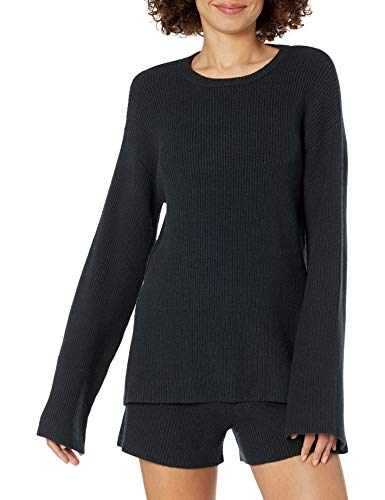 The Drop Damen Gerippter Pullover mit Rundhalsausschnitt und Rückenschlitz (in Übergröße erhältlich), Schwarz, XXL Große Größen von The Drop